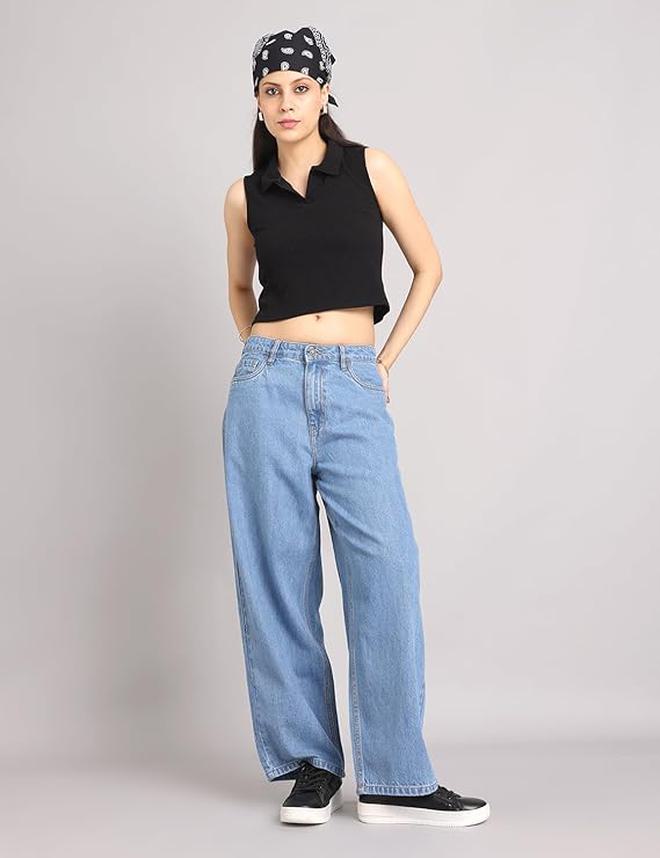 inkd Women's Baggy Fit Jeans - Mid-Rise | 100% Cotton | Jeans for Women - Image 4